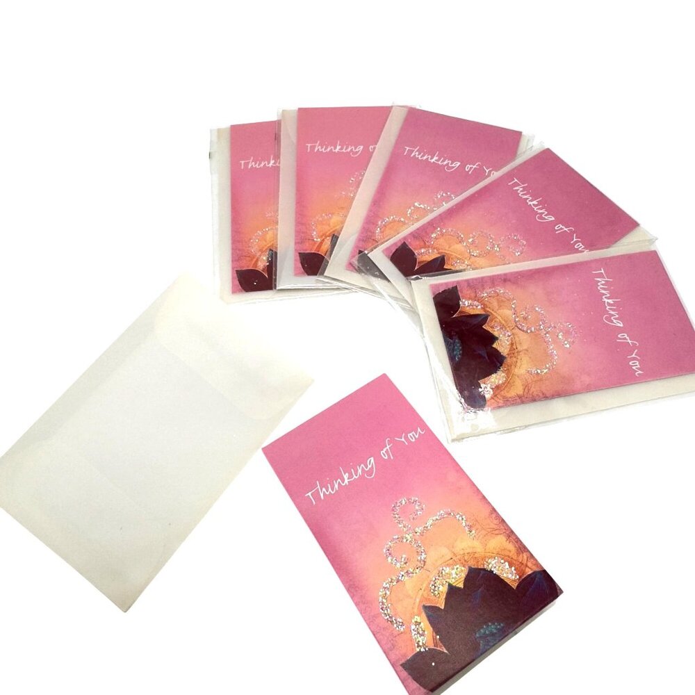Papaya Art Set Of 6 Gift Cards Vellum Envelopes Lotus Design 2.5 X 3.5 Retired